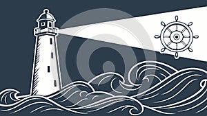 Powerful Lighthouse Amidst Stormy Ocean Waves, vector design Generative AI