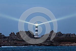 Powerful lighthouse illuminated