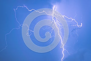 Powerful lightning bolt with many side branches