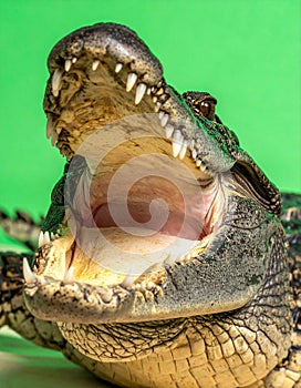 Aggressive Alligator with Open Mouth on Green Screen