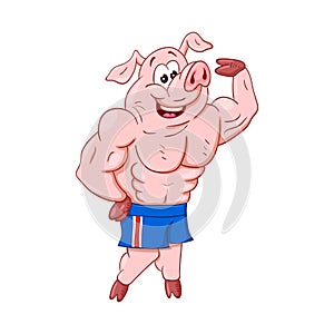 Powerful male pig bodybuilder shows his impressive muscles