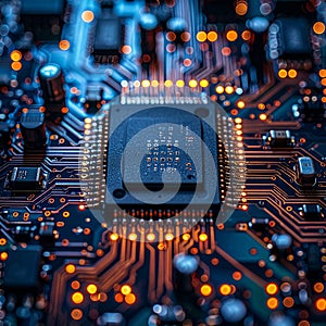 Glowing CPU on a Futuristic Circuit Board