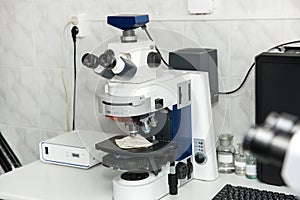 powerful microscope for biotechnology. Electron microscope for experiments.