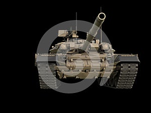 Powerful military tank - desert sand color - low angle front view