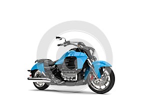 Powerful modern blue chopper motorcycle