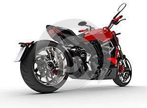 Powerful modern red sports motorcycle - rear wheel view