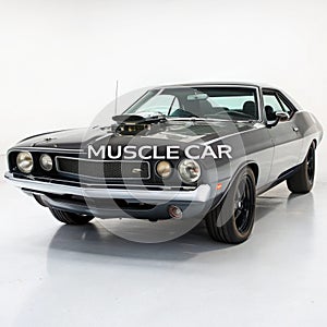 Muscle car with text isolated on white background photo