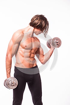 Powerful muscular man lifting weights