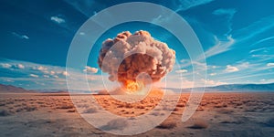 A Powerful Nuclear Explosion Mushroom Cloud In A Desert Test Site