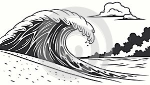 A powerful ocean wave in a stylized black and white vector design, vector design Generative AI