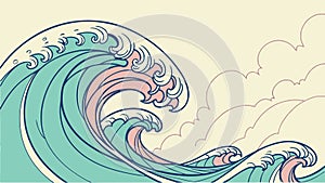 Powerful Ocean Wave in a Vibrant, Stylized Vector Design, vector design Generative AI
