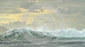 Powerful ocean waves breaking. Wave on the surface of the ocean.