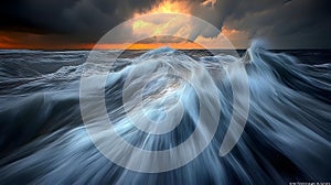 Powerful Ocean Waves At Dramatic Sunset