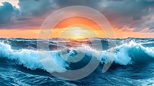 Powerful Ocean Waves at Sunset