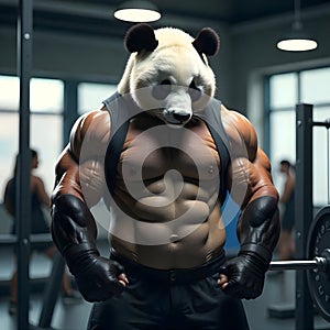 Muscular Panda Bodybuilder in Gym photo