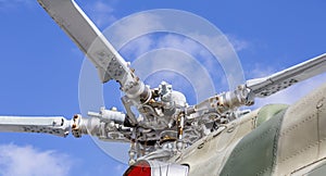 Propeller and blades of a military helicopter against the sky