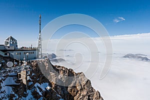Powerful Radio Antennas at Research Centre on top of Zugspitze Mountains. Bavaria, Germany