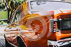 Powerful red and chrome car.