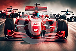 Powerful red racing car at Formula One Racing, generative ai