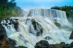 The powerful of Sae Pong Lai waterfall in Southern Laos