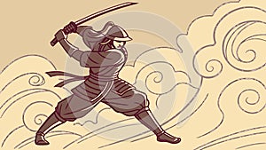 Powerful Samurai Warrior in Dynamic Action Pose, vector design Generative AI