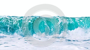 Powerful sea blue waves with white foam isolated on a white background.