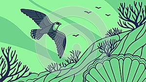 Powerful Sea Eagle Soaring Over a Verdant Forest Canopy, vector design Generative AI photo