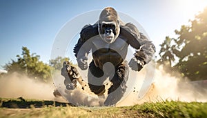 Powerful Silverback Gorilla Charging Forward