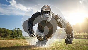 Powerful Silverback Gorilla Charging at Speed