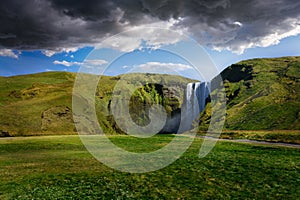 Powerful Skogafoss Waterfall in Iceland