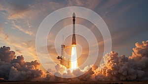 Dramatic Space Rocket Launch at Sunset
