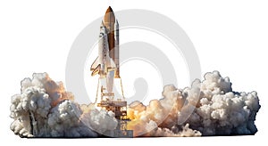 Space Shuttle launch isolated on white background