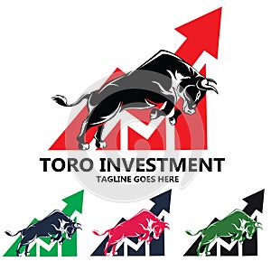 Powerful Stock Market Bull Silhouette Vector Design Logo