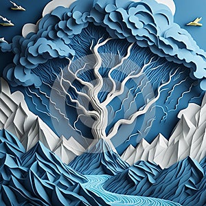 powerful storm and lighting rumble paper art photo