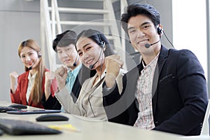 Powerful and Sucessful of Business group Call Center and technical Support staff for receptionist phone operator. Asian customer