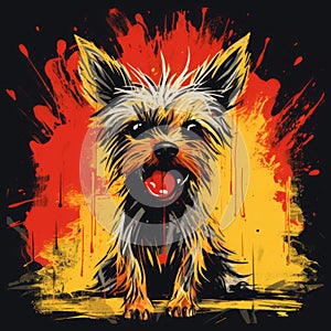 Powerful Symbolism And Edgy Caricatures: A Cartoon Yorkshire Terrier With A Red Paint Splatter