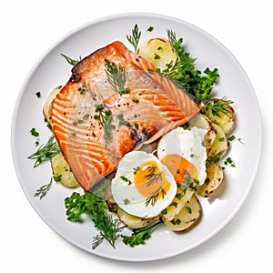 Powerful Symbolism: Roasted Salmon Steak With Egg And Potatoes