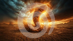 Powerful Tornado Formation in the Desert with Lightning Strikes