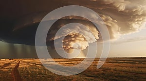 Powerful Tornado and Lightning Twisting Through Above the Countryside