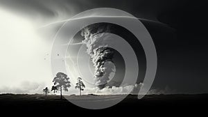 A powerful tornado in an open field. A unique moment of a natural phenomenon.