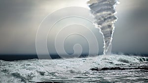 Powerful tornado twister over stormy ocean