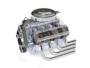 Powerful v8 aspirated engine 3d rendering photo