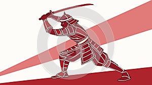Dynamic Samurai Warrior Battle Stance Vector, vector design Generative AI