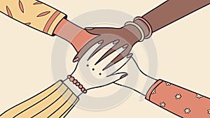 Interracial Hands in Unity, Diversity Collaboration, vector design Generative AI