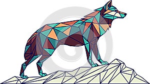 Geometric Low Poly Wolf on a Cliff, Vector Art, vector design Generative AI