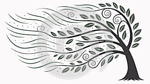 Silhouette of a Tree Bending in a Strong Wind Vector, vector design Generative AI