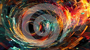 Powerful visual of a hypnotic 3D vortex pulling shapes, evoking forceful motion. Abstract 3d background
