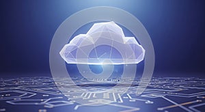 Secure Data Storage: Futuristic Cloud Computing Visualization on a Digital Circuit Board for IT Professionals.