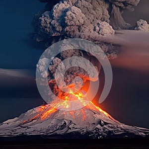 a powerful volcanic eruption occurred with the release of ash and lava