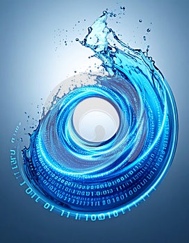 Futuristic Data Flow in a Blue Water Vortex